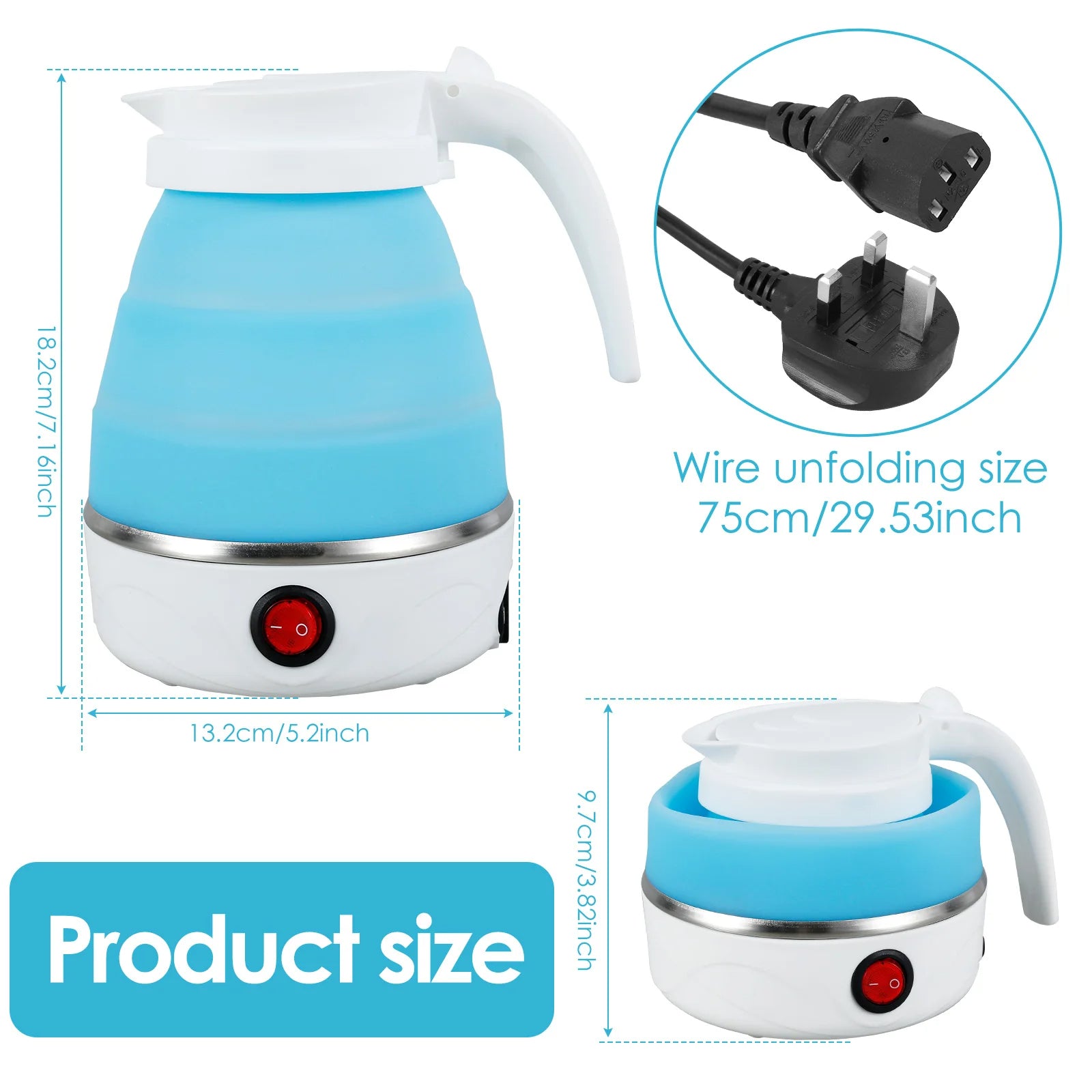 Mini Folding  Electric Kettle Portable Leakproof Silicone 600ml 600W