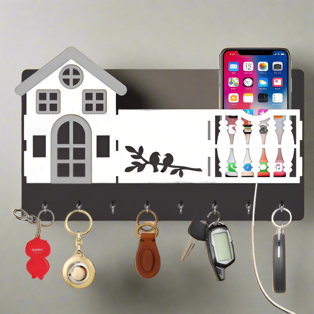 Mobile & key 3D Home Design With Sparrow Engraving Wooden Key Holder