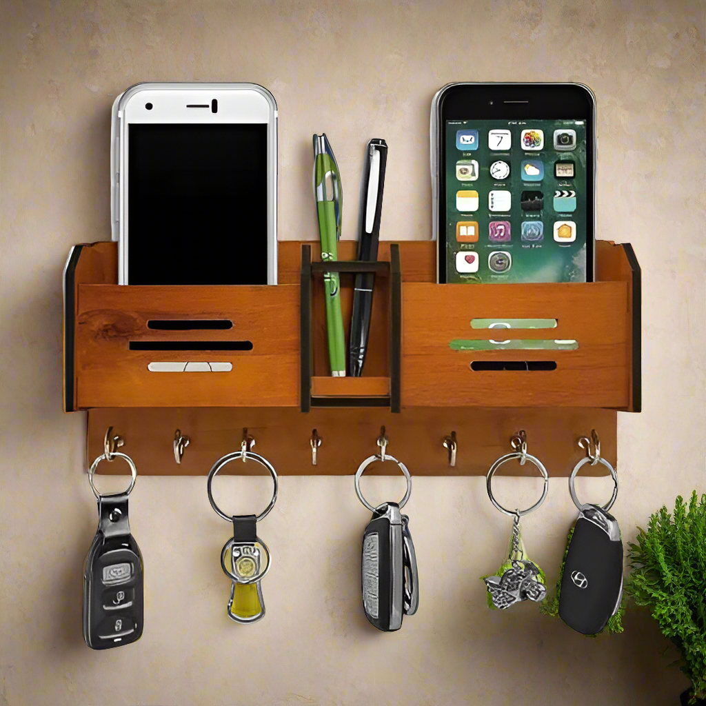 Wooden Wall Hanging Mobile Holder and Key Holder 3D DIY Design