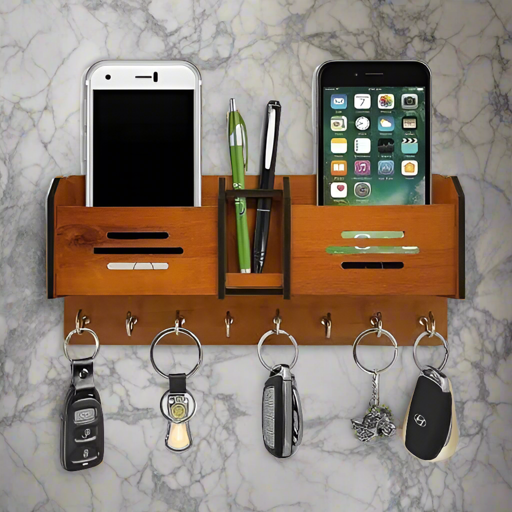 Wooden Wall Hanging Mobile Holder and Key Holder 3D DIY Design